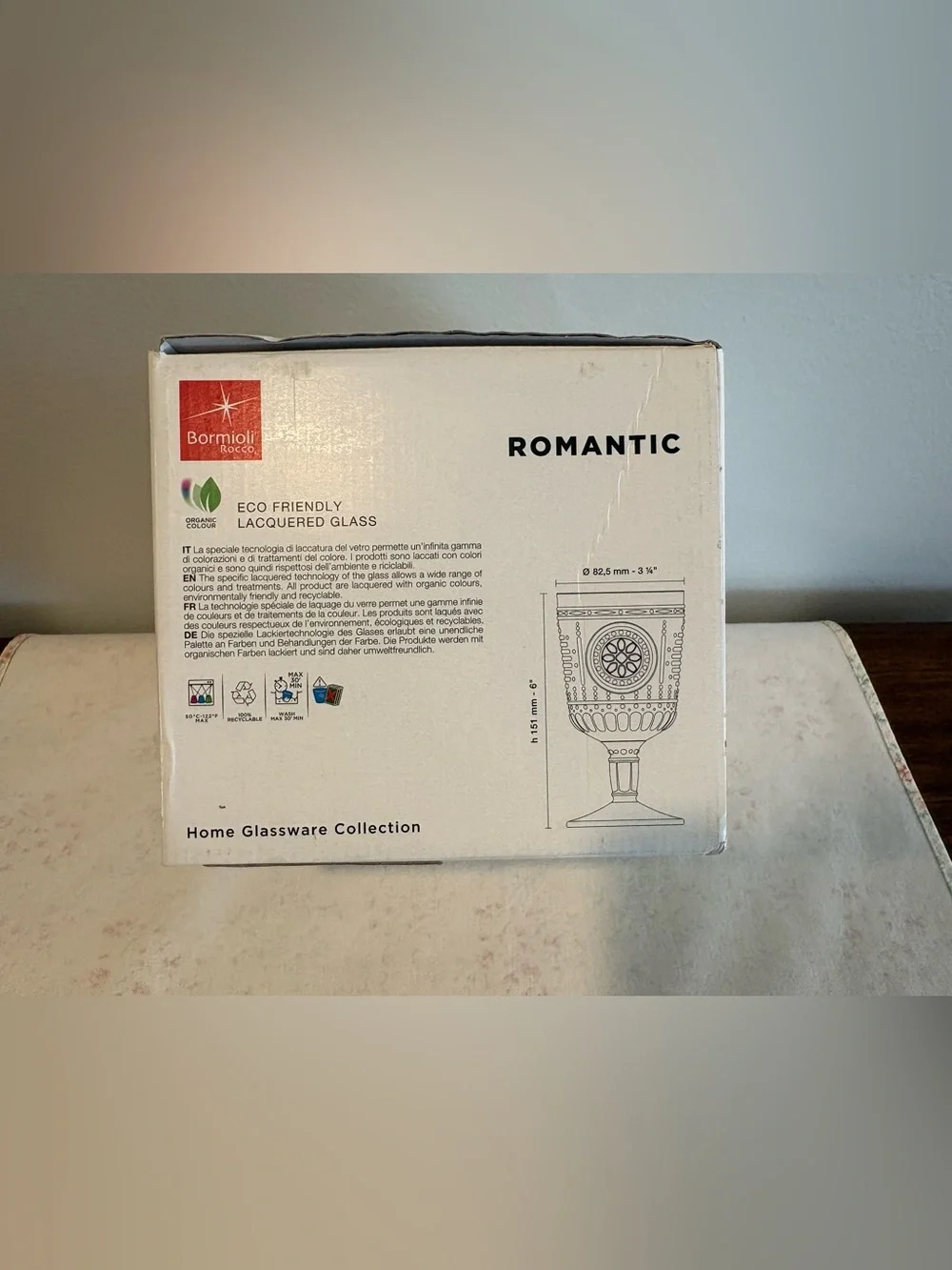 Bormioli Rocco Romantic Stemware Drinking Glass 4 Set 10.75 oz Pink NIB Unused